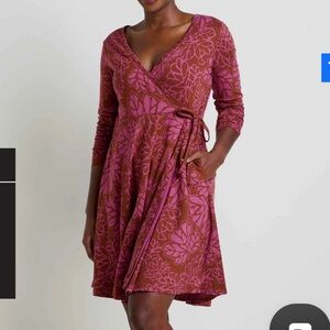 Toad&Co Women’s Freesia Wrap LS Dress Violet Leaf Print Size XS